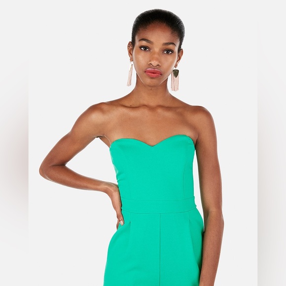 EXPRESS: Size (00/XS) Strapless Sweetheart Neck Jumpsuit in Bright Aqua, bnwt - Picture 3 of 7